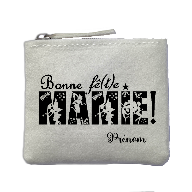Porte monnaie personnalisé mamie bonne fete ivoire en feutrine en feutrine ivoire