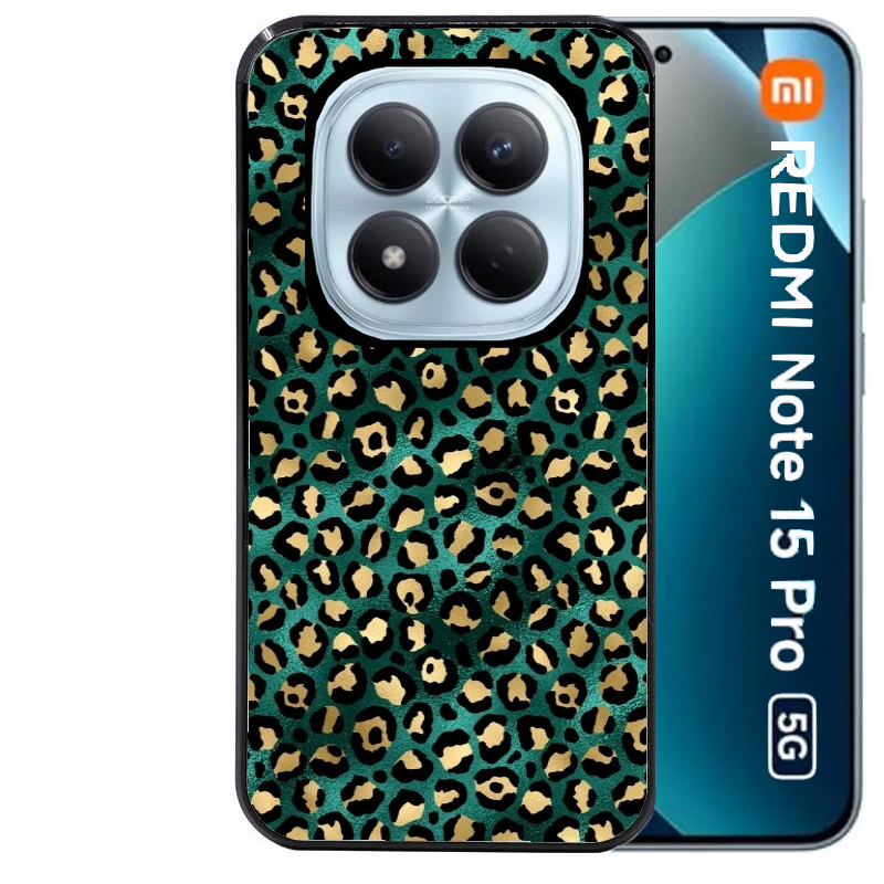 Coque noire taperso pour Redmi Note 15 et PRO PLUS 4G 5G avec motif leopard vert protection antichoc personnalisée