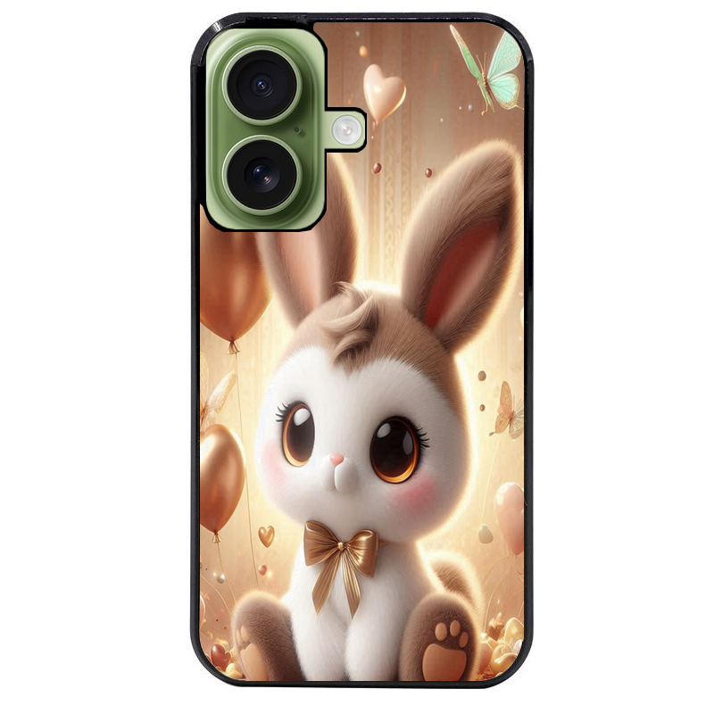 Coque noire taperso pour Iphone 16 16E PLUS MAX PRO avec motif lapin ballon protection antichoc personnalisée