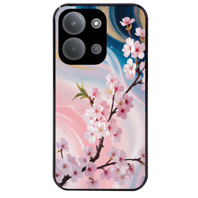 Coque noire taperso pour POCO C85 avec motif marbre fleur cerisier protection antichoc personnalisée