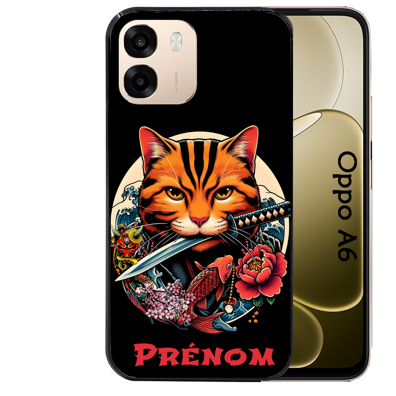 Coque noire taperso pour OPPO A6 A6X 4G et 5G avec motif chat carpe koii japan personnalise protection antichoc personnalisée