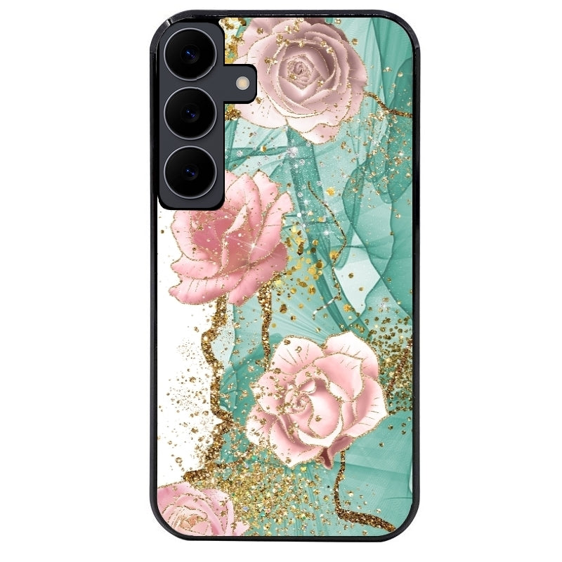 Coque noire taperso pour galaxy A06 A16 A26 A36 A56 avec motif marbre fleur turquoise protection antichoc personnalisée