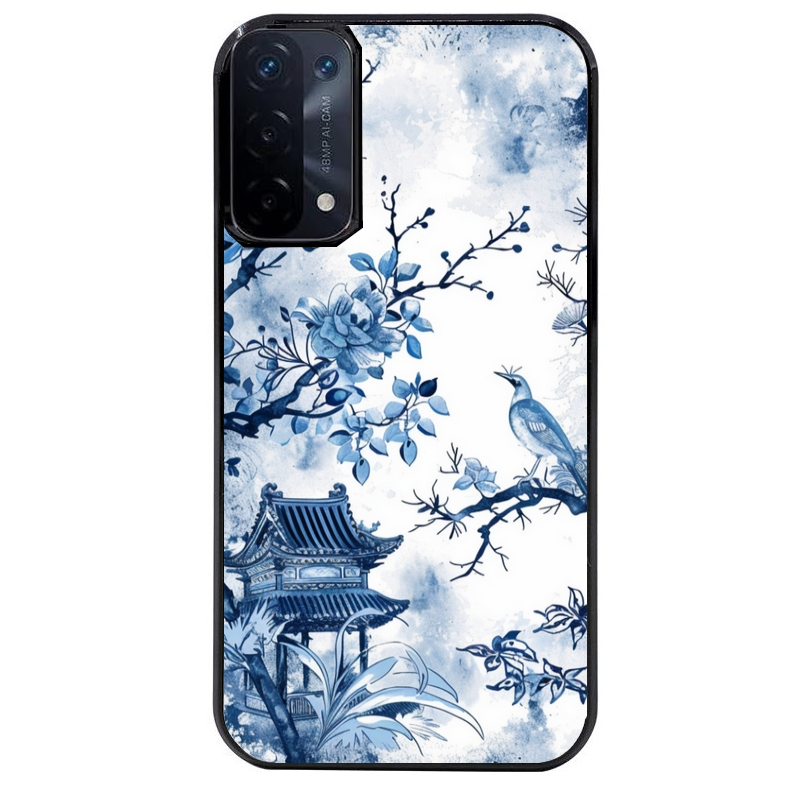 Coque noire taperso pour OPPO A54 et A74 5G avec motif japan art protection antichoc personnalisée