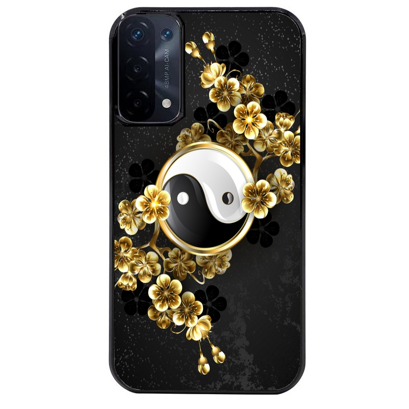 Coque noire taperso pour OPPO A54 et A74 5G avec motif yin yang et fleur protection antichoc personnalisée