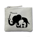 Porte monnaie personnalisé elephant maman ivoire en feutrine en feutrine ivoire