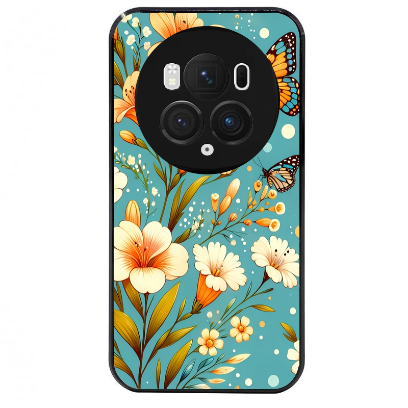 Coque noire taperso pour Magic 5 6 LITE et PRO avec motif fleur orange protection antichoc personnalisée