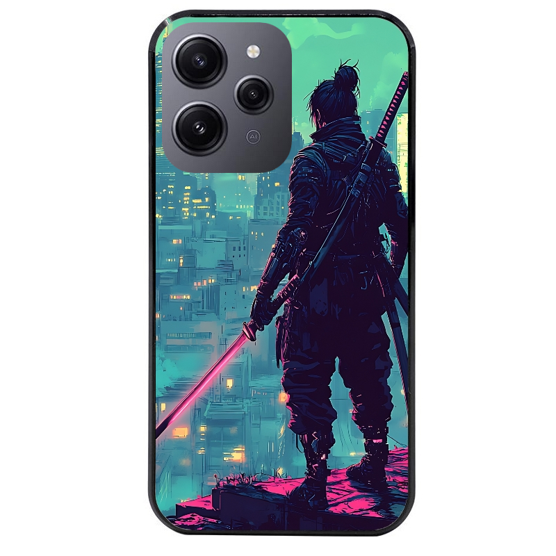 Coque noire taperso pour Redmi 12 4G et 5G avec motif samourai new york protection antichoc personnalisée