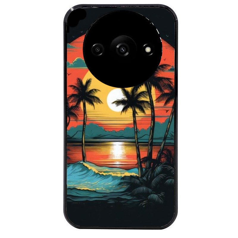 Coque noire taperso pour Redmi A3 avec motif hawaii palmier protection antichoc personnalisée