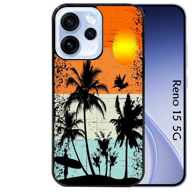 Coque noire taperso pour OPPO Reno 15 et F FS 5G avec motif hawai sun protection antichoc personnalisée