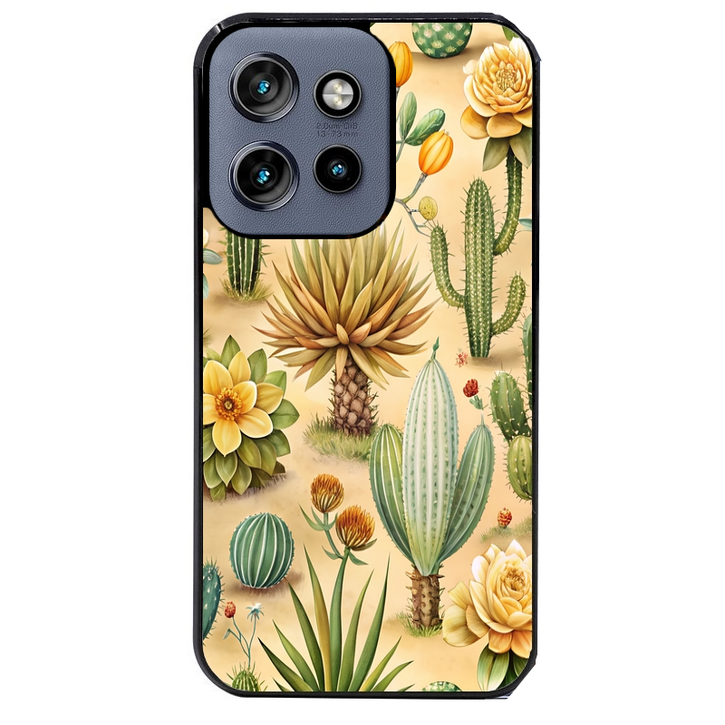 Coque noire taperso pour Moto Edge 60 et Neo Fusion Pro avec motif cactus et succulent protection antichoc personnalisée