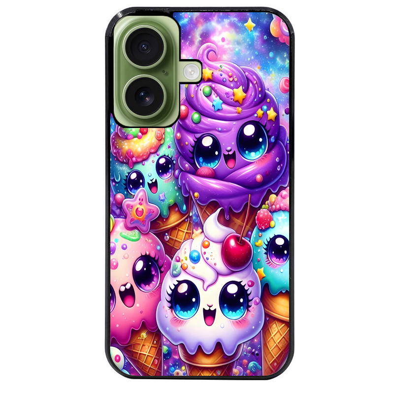 Coque noire taperso pour Iphone 16 16E PLUS MAX PRO avec motif anime ice cream kawaii protection antichoc personnalisée