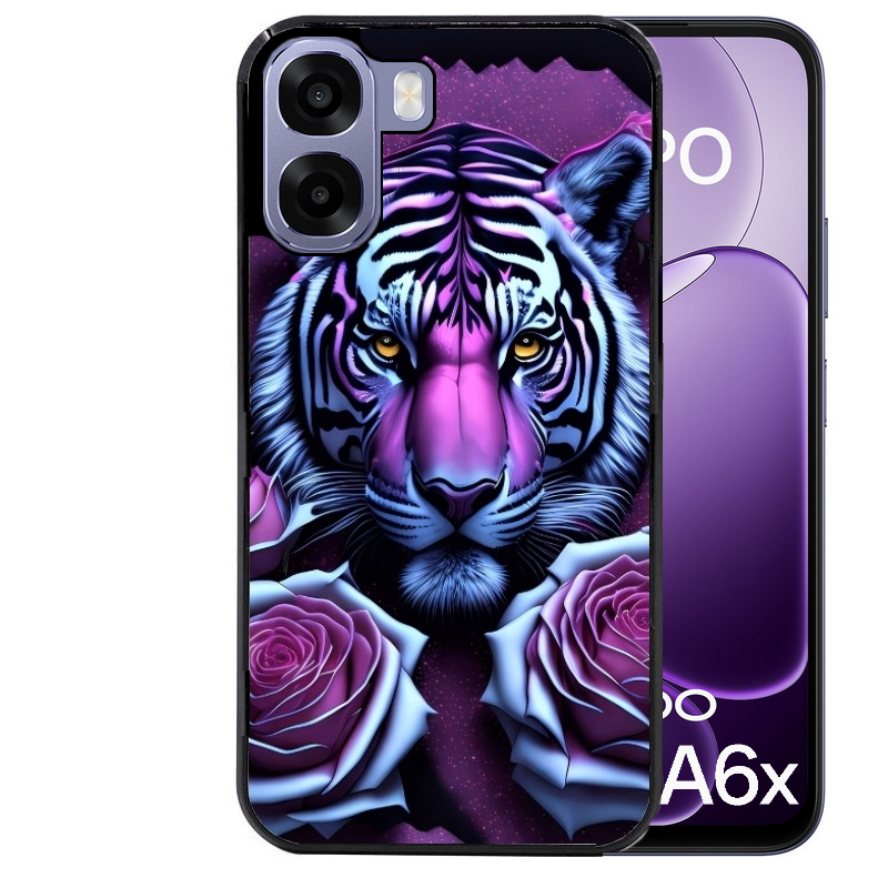 Coque noire taperso pour OPPO A6 A6X 4G et 5G avec motif tigre uv style manga protection antichoc personnalisée