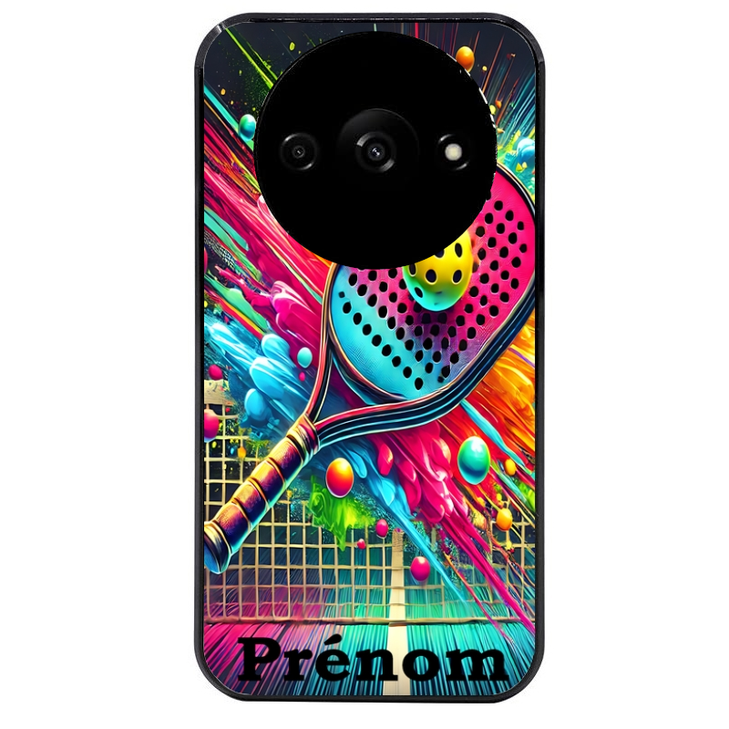 Coque noire taperso pour Redmi A3 avec motif padel raquette personnalisee protection antichoc personnalisée