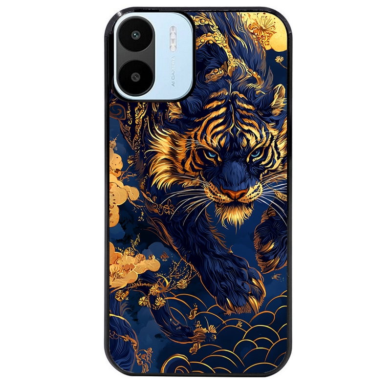 Coque noire taperso pour Redmi A1 et A2 avec motif tigre et fleur protection antichoc personnalisée