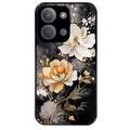 Coque noire taperso pour POCO C85 avec motif fleur blanche protection antichoc personnalisée