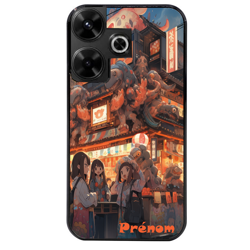 Coque noire taperso pour POCO M6 4G avec motif anime street japan personnalise protection antichoc personnalisée