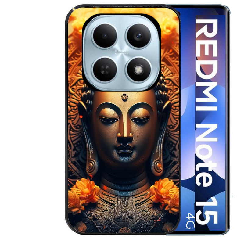 Coque noire taperso pour Redmi Note 15 et PRO PLUS 4G 5G avec motif bouddha et fleur protection antichoc personnalisée