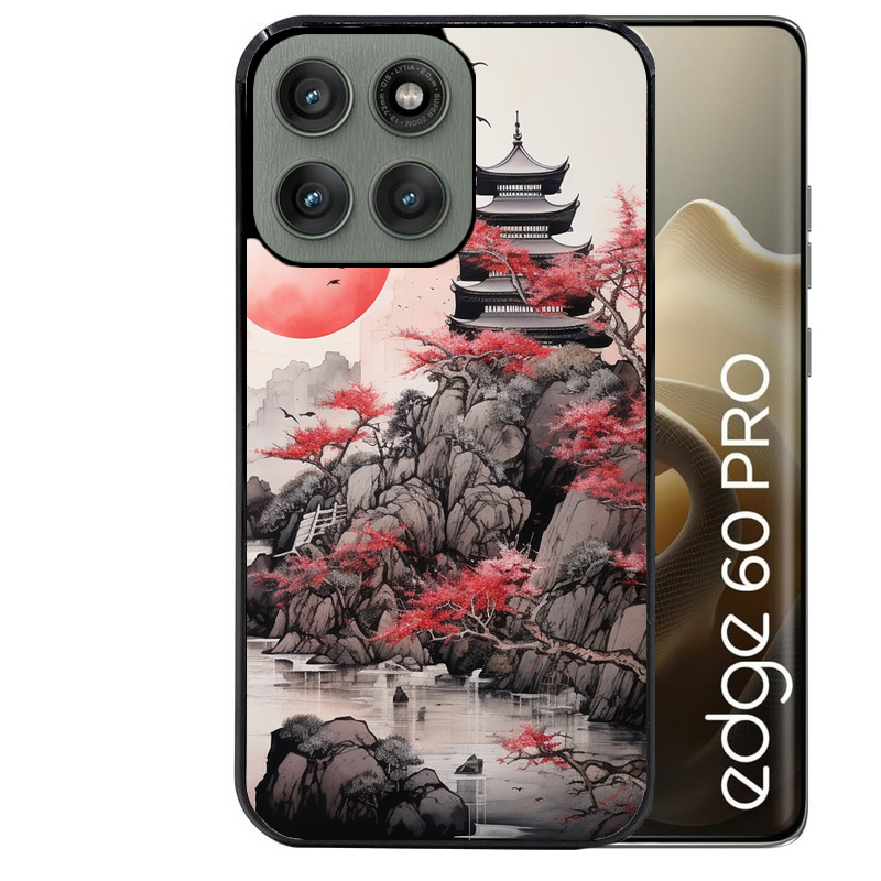 Coque noire taperso pour Moto Edge 60 et Neo Fusion Pro avec motif japan et temple protection antichoc personnalisée