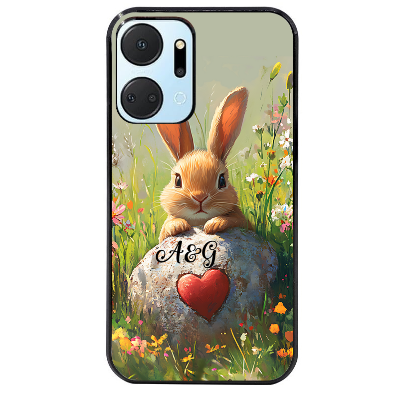 Coque noire taperso pour Honor X7A avec motif lapin et fleurs personnalisee protection antichoc personnalisée