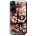 Coque noire taperso pour POCO M6 4G avec motif tete de mort calavera rose protection antichoc personnalisée
