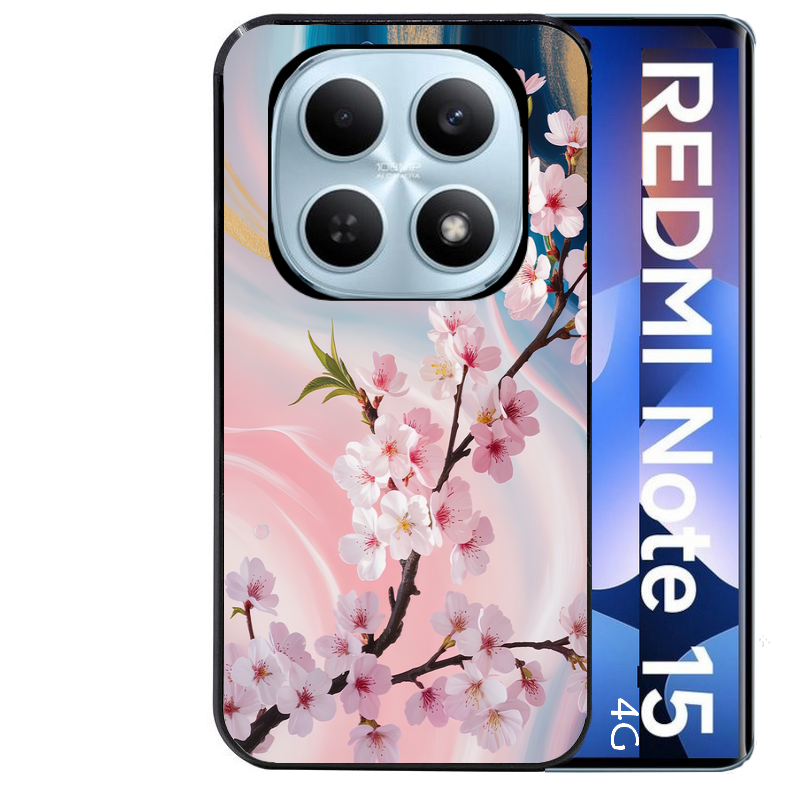 Coque noire taperso pour Redmi Note 15 et PRO PLUS 4G 5G avec motif marbre fleur cerisier protection antichoc personnalisée