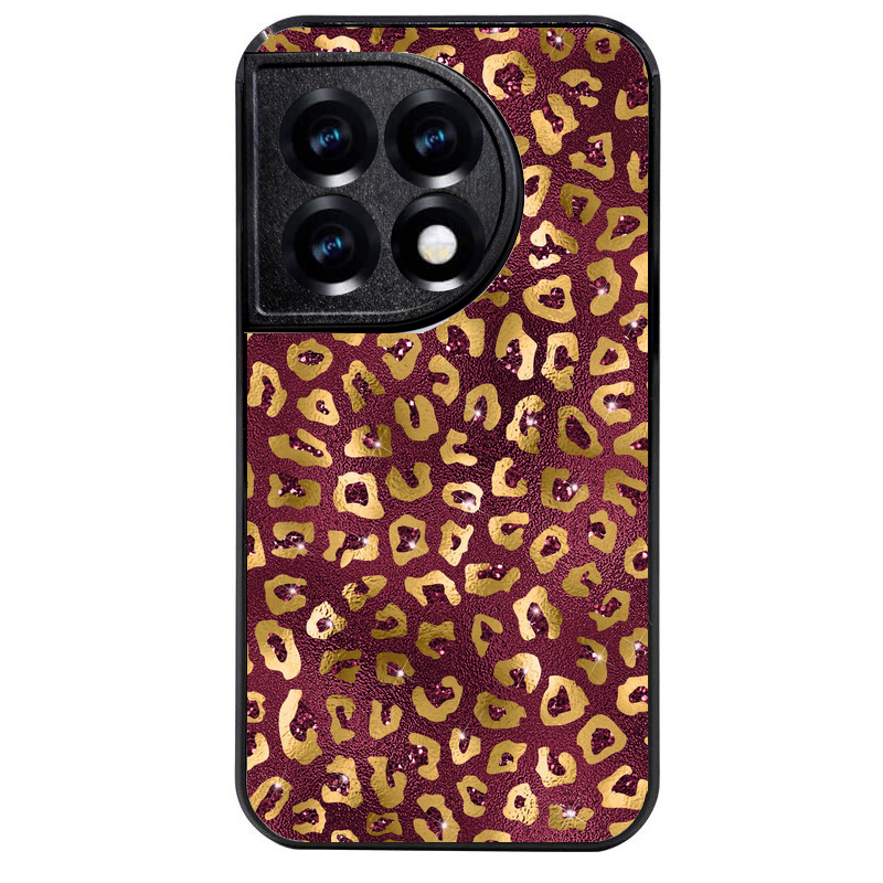 Coque noire taperso pour OnePlus 11 et 12 avec motif leopard grenat protection antichoc personnalisée