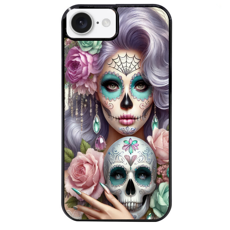 Coque noire taperso pour Iphone 17 17E AIR MAX PRO avec motif tete de mort calavera bijoux protection antichoc personnalisée