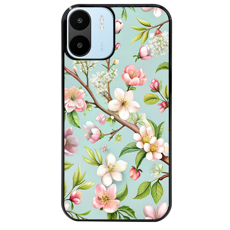 Coque noire taperso pour Redmi A1 et A2 avec motif fleur de printemps protection antichoc personnalisée