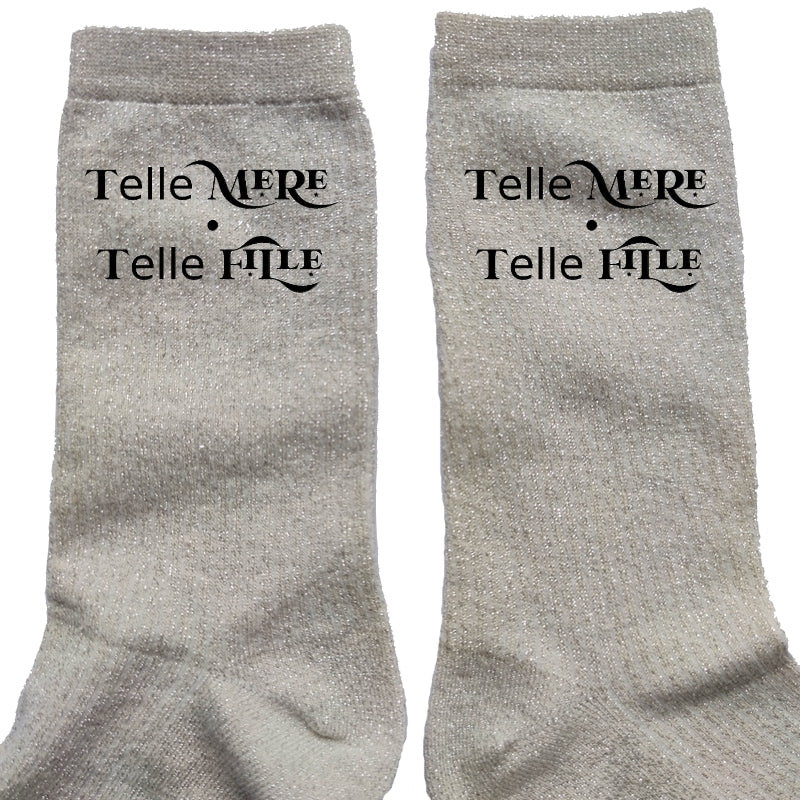Chaussettes paillettes crème motif maman fille