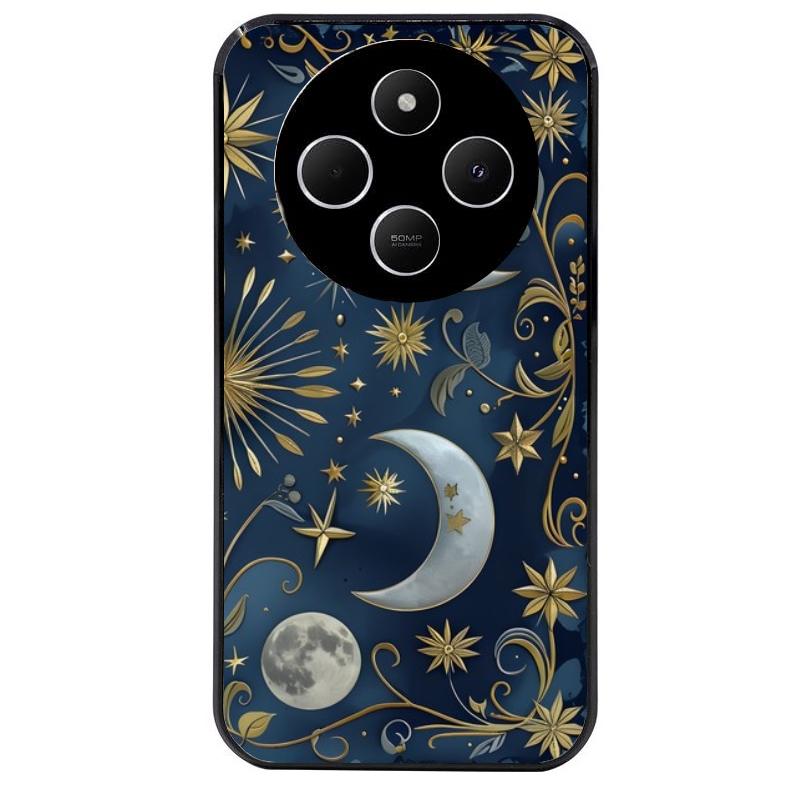 Coque noire taperso pour POCO C75 avec motif lune et etoile protection antichoc personnalisée