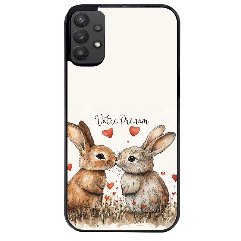 Coque noire taperso pour galaxy A22 A32 A52 A52S 4G 5G  avec motif lapin coeur avec prenom protection antichoc personnalisée