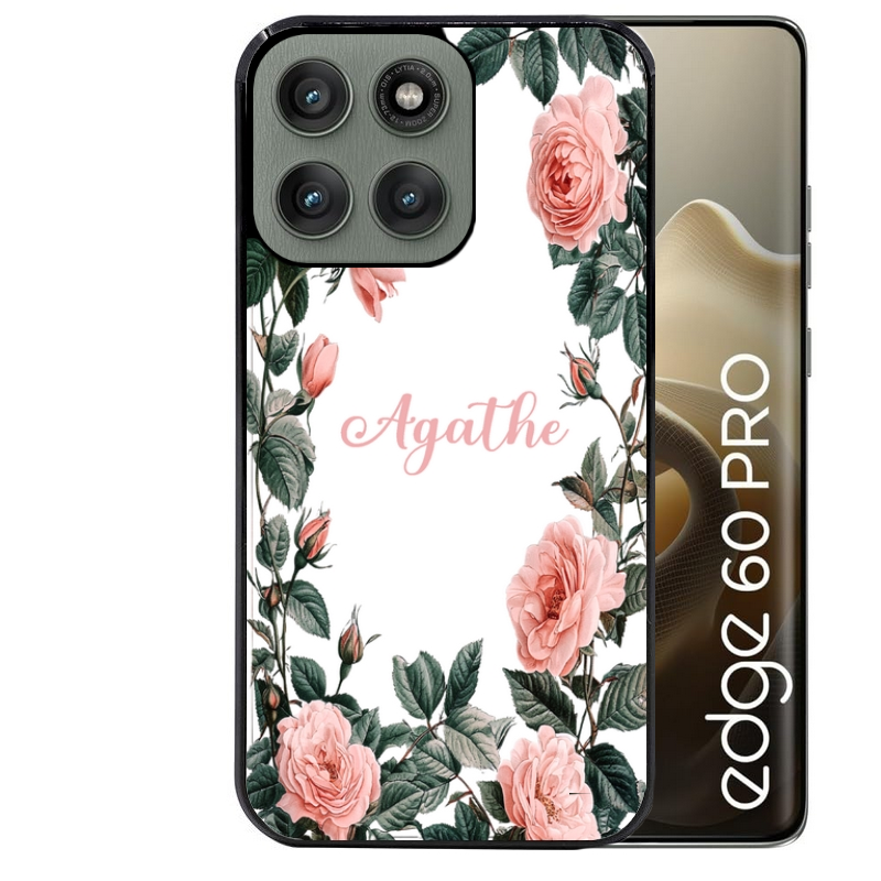 Coque noire taperso pour Moto Edge 60 et Neo Fusion Pro avec motif cadre fleur pastel personnalisee protection antichoc personnalisée