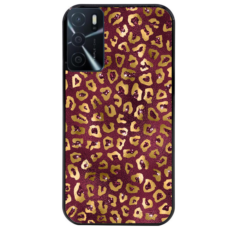 Coque noire taperso pour OPPO A16 et A16S avec motif leopard grenat protection antichoc personnalisée