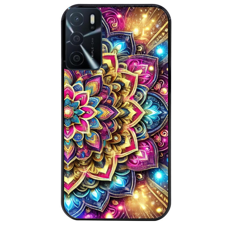 Coque noire taperso pour OPPO A16 et A16S avec motif mandala 2 protection antichoc personnalisée