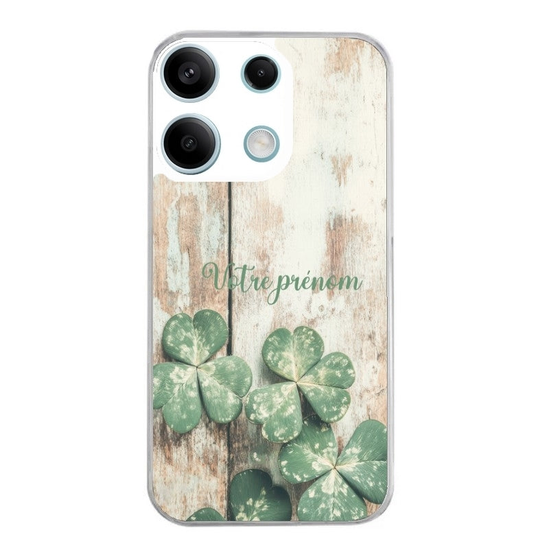 Coque taperso pour POCO M6 PRO 4G avec motif bois et trefle personnalisee protection antichoc personnalisée