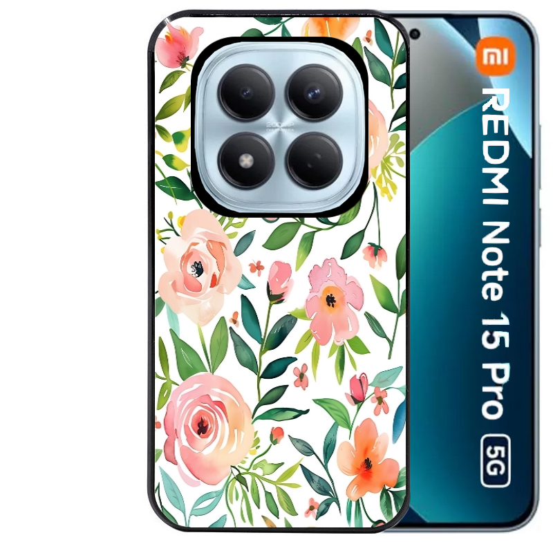 Coque noire taperso pour Redmi Note 15 et PRO PLUS 4G 5G avec motif fleur des champs protection antichoc personnalisée