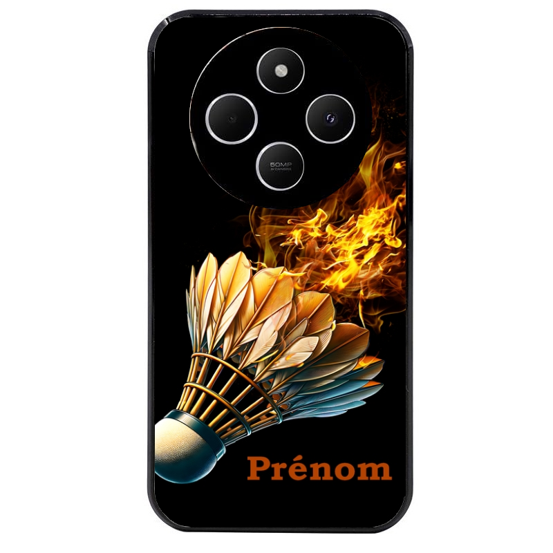 Coque noire taperso pour POCO C75 avec motif badminton flamme personnalise protection antichoc personnalisée