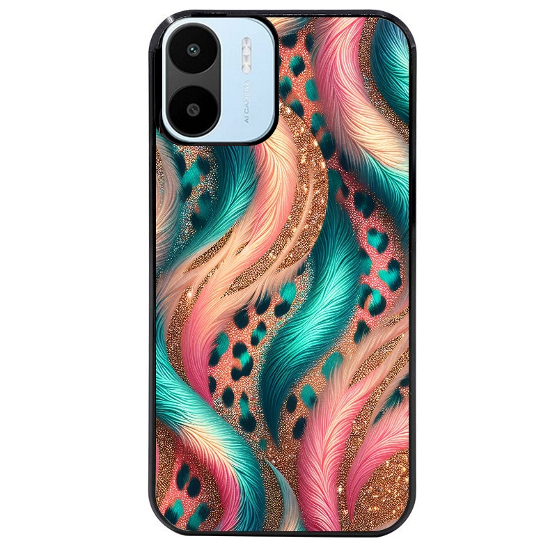 Coque noire taperso pour Redmi A1 et A2 avec motif effet fourrure leopard 2 protection antichoc personnalisée