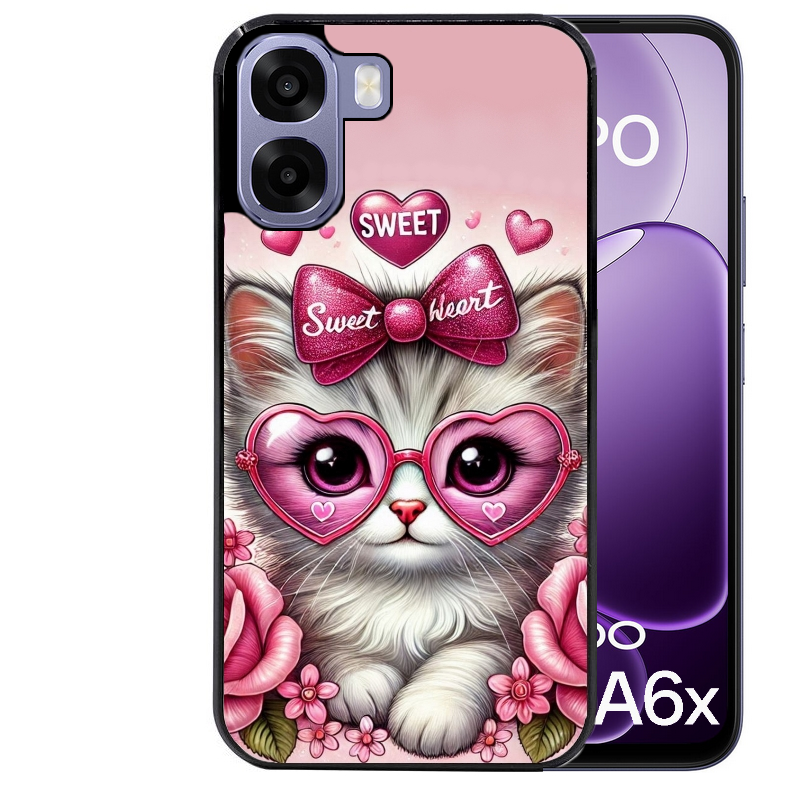 Coque noire taperso pour OPPO A6 A6X 4G et 5G avec motif chat lunettes protection antichoc personnalisée