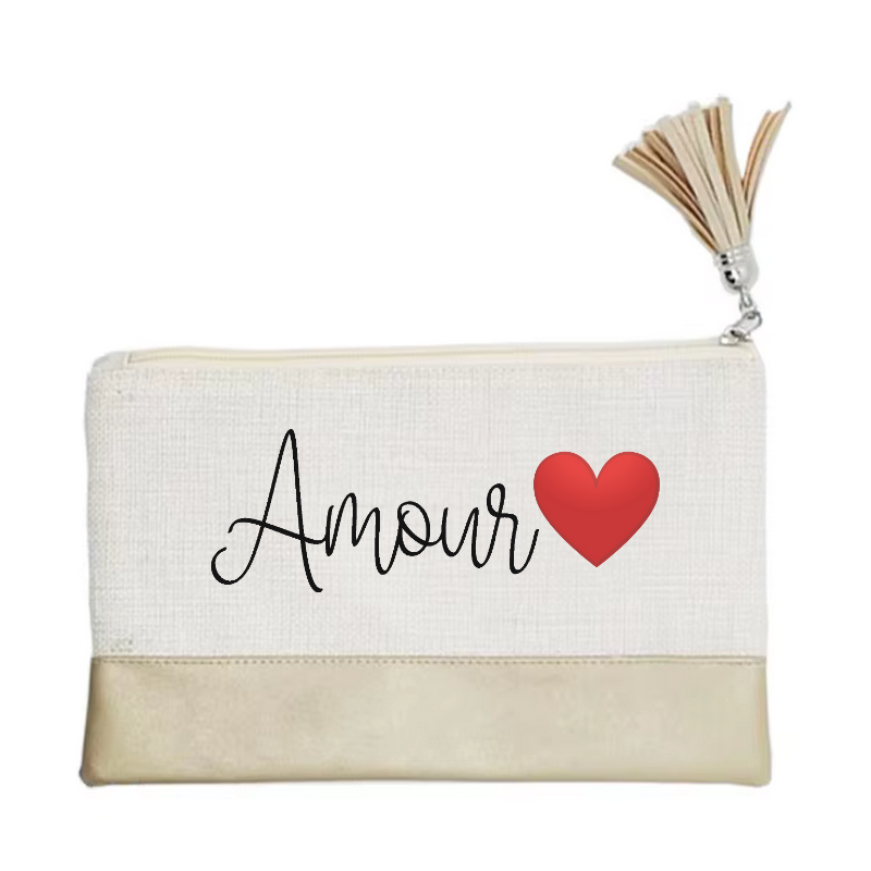 Pochette motif amour en toile et simili cuir