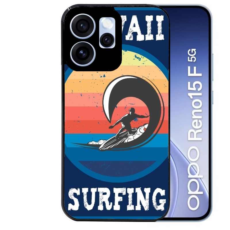 Coque noire taperso pour OPPO Reno 15 et F FS 5G avec motif hawaii et surf protection antichoc personnalisée
