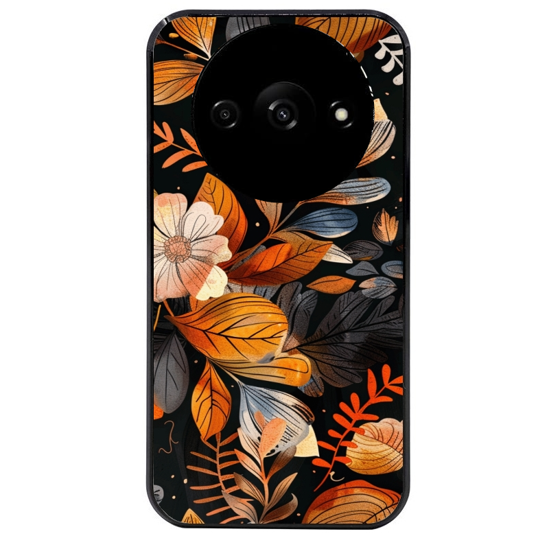 Coque noire taperso pour Redmi A3 avec motif fleur automne protection antichoc personnalisée