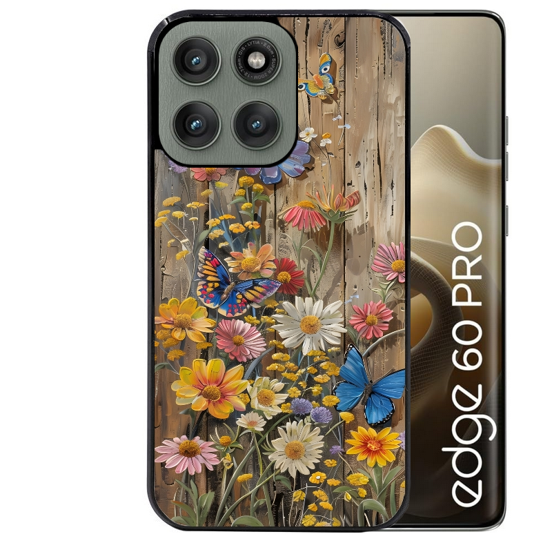 Coque noire taperso pour Moto Edge 60 et Neo Fusion Pro avec motif bois et papillon 1 protection antichoc personnalisée