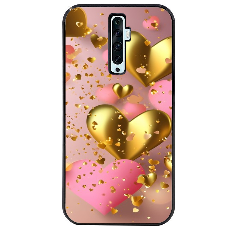 Coque noire taperso pour OPPO Reno 2 et 2Z avec motif coeur rose protection antichoc personnalisée