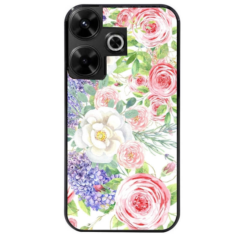 Coque noire taperso pour POCO M6 4G avec motif fleur couleur pastel protection antichoc personnalisée