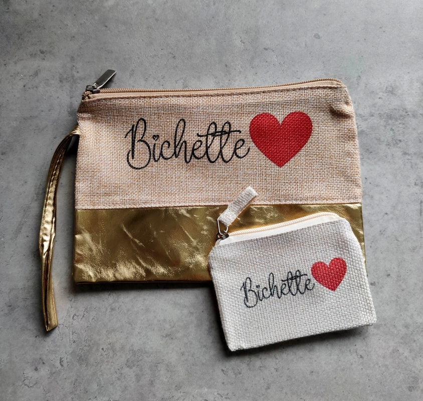 Pochette personnalisée copine formidable en jute et doré