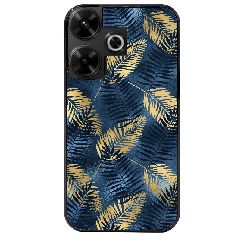 Coque noire taperso pour POCO M6 4G avec motif palmier bleu protection antichoc personnalisée