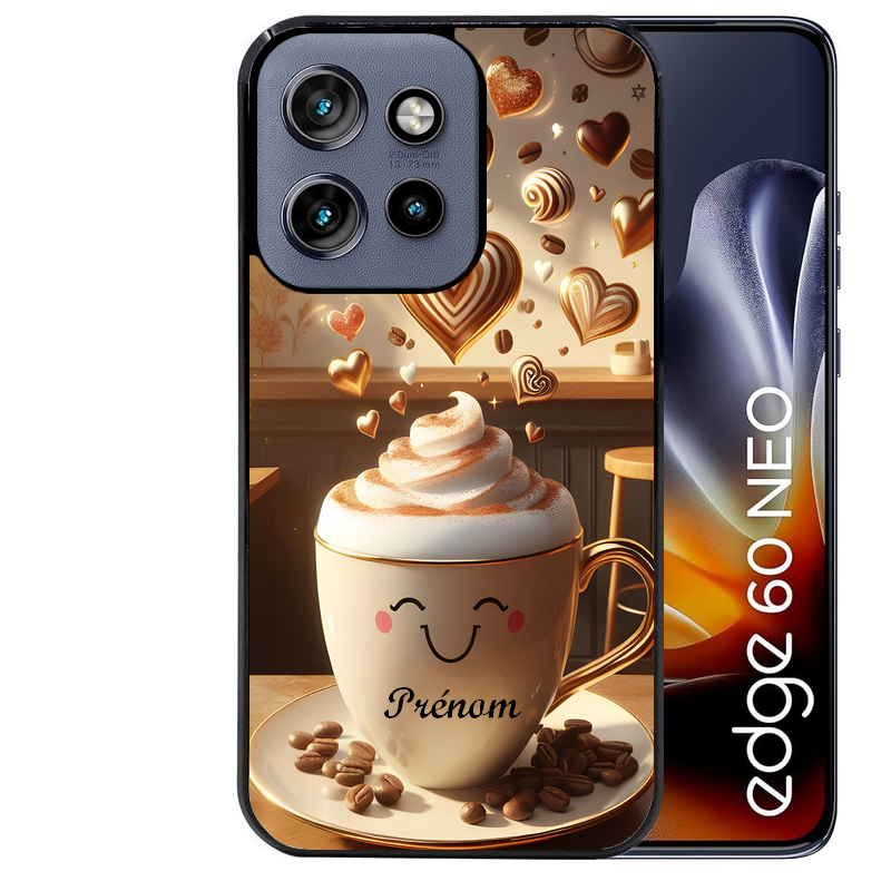 Coque noire taperso pour Moto Edge 60 et Neo Fusion Pro avec motif cafe love morning personnalise protection antichoc personnalisée