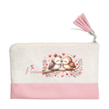 Pochette personnalisée motif chouette love en toile et simili cuir personnalisée