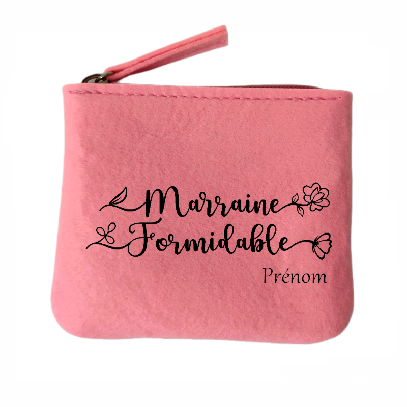 Porte monnaie personnalisé marraine formidable en feutrine en feutrine
